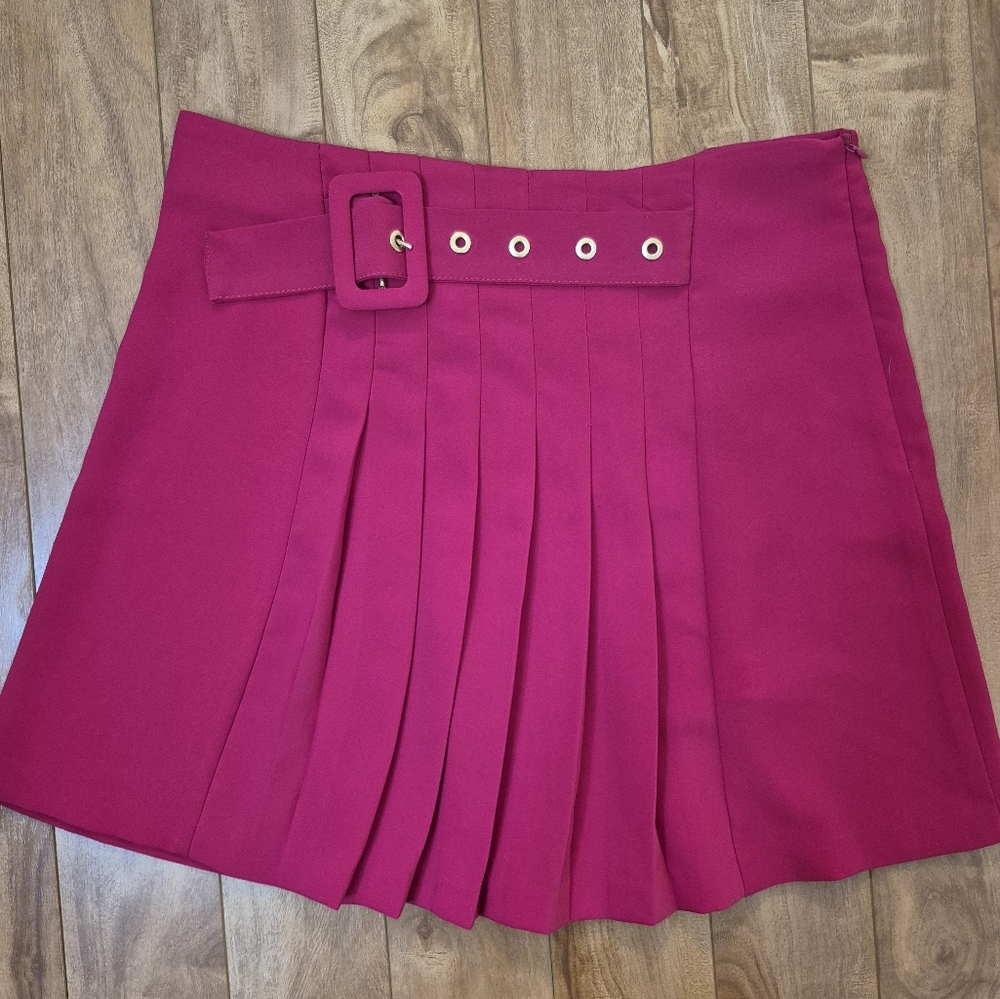 NWT Zara Barbie Fuchsia Belted Pleated Mini Skirt – Size M - Picture 6 of 6